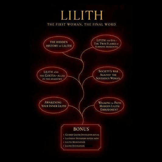 Lilith: The First Woman, The Final Word course outline showing topics like Lilith's hidden history and awakening your inner Lilith.
