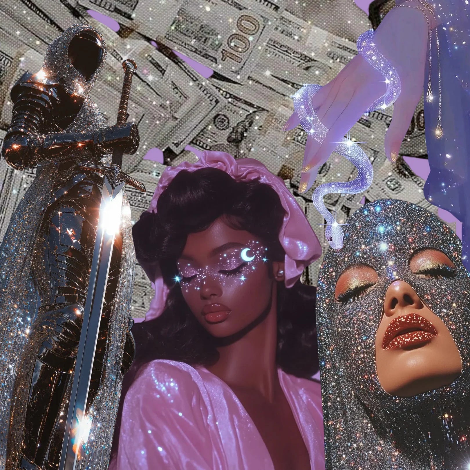 Heir of Venus Bundle featuring glittering fashion elements, money backdrop, and artistic expressions of beauty.